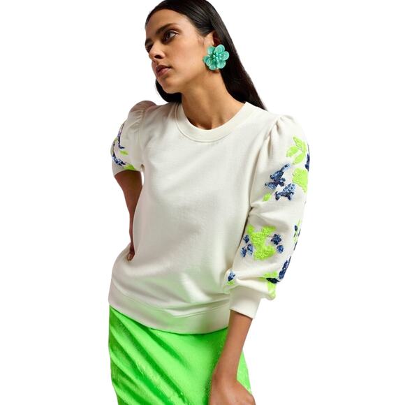 NWOT ESSENTIAL ANTWERP Women’s Danbury Sequined puff sleeve Sweatshirt - Picture 1 of 11